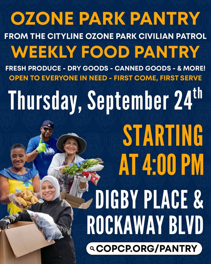 The Ozone Park Pantry will be OPEN TODAY starting around 4:00 PM at Rockaway Boulevard & Digby Place.
